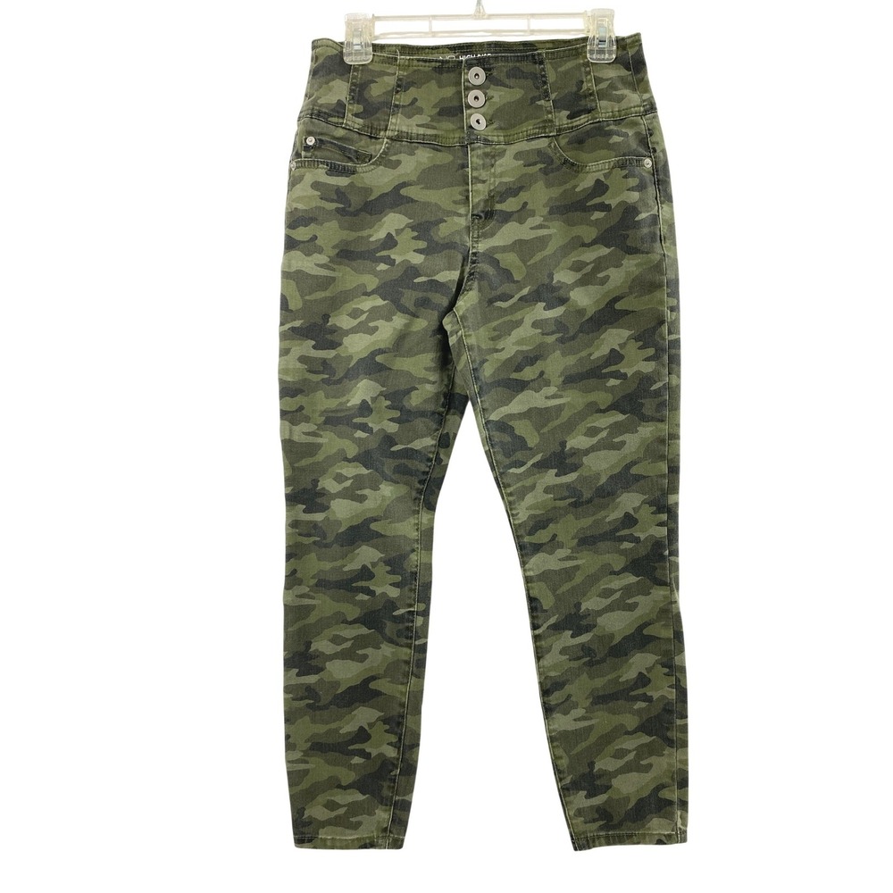 No Boundaries Camo Jeans Women 13 Green Skinny Hi Rise Sculpting 3 Button Pants